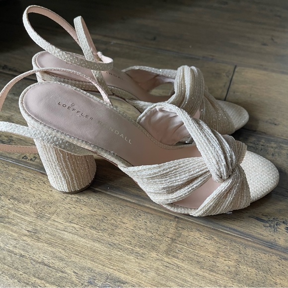 NEW Loeffler Randall Reed Cream Sparkle Pleated Twist Heels Sandals 8 - Picture 6 of 12
